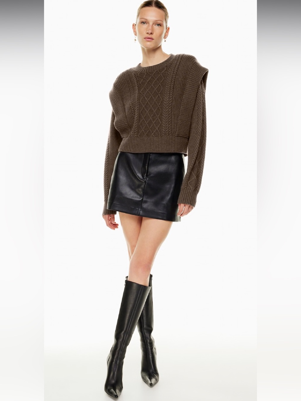 Babaton Aritzia Brown Merino Wool fishermen thick Cable Knit seek sweater  Xs